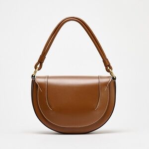 Zara Contrasting Topstitching Crossbody Bag | Dark Tan